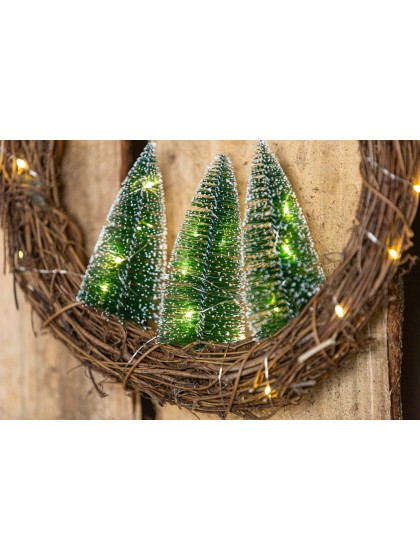 COURONNE ROTIN 3 SAPINS 30 LEDS DIA 28CM