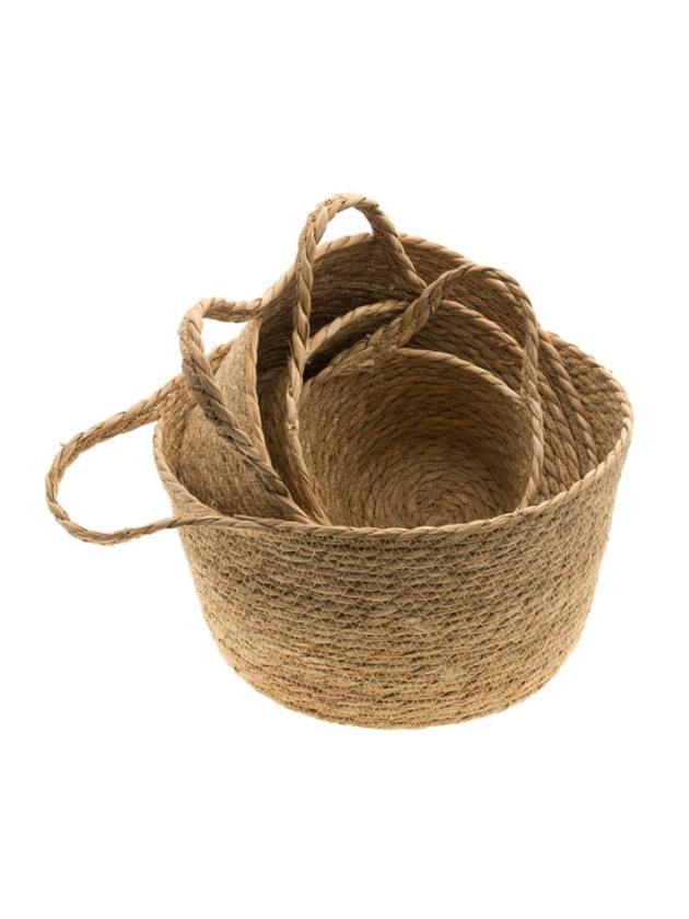 SET 4 PANIERS JONC NATUREL ANSE 18CM X 12CM X 13CM/24CM X 18CM X 15CM/28CM X 22CM X 17CM/32CM X 26CM X 19CM