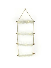 ECHELLE BOIS 4 NIVEAUX FOURRURE 30 LEDS CORDAGE JUTE 35CM X 100CM