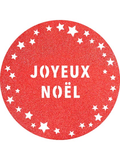 6 GLITTER TABLE SETS RED PREMIUM JOYEUX NOEL STARS DIA 34CM