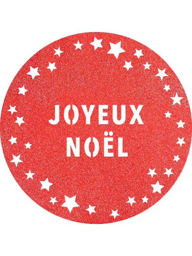 6 GLITTER TABLE SETS RED PREMIUM JOYEUX NOEL STARS DIA 34CM