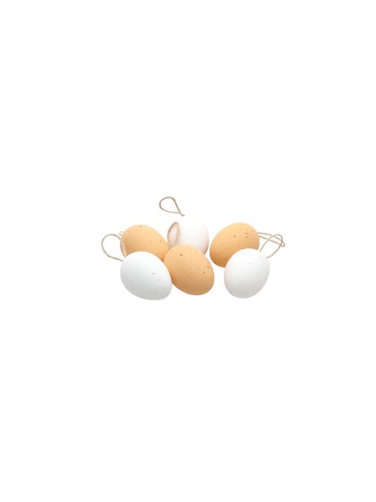 SET 6 NATURAL/WHITE EGGS TO HANG 4CM X 6CM