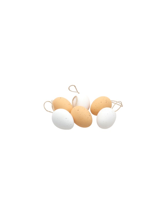 SET 6 NATURAL/WHITE EGGS TO HANG 4CM X 6CM
