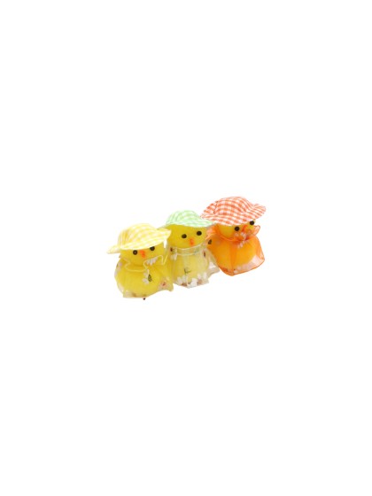 3 POUSSINS GELB MIT HUT UND WACHS FLEURI 3.5CM X 5.5CM