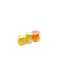 3 POUSSINS GELB MIT HUT UND WACHS FLEURI 3.5CM X 5.5CM