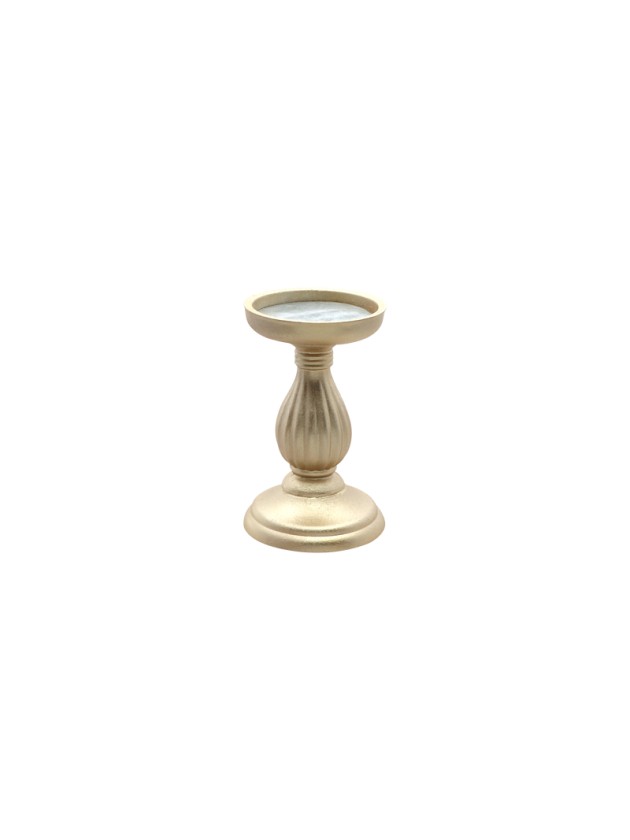 GOLD WOODEN CANDLE HOLDER DIA 10.5CM X 17CM