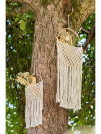 DECO MURALE MACRAME ARRONDIE POCHETTE BLANC CASSE 30CM X 1CM X 64-74CM