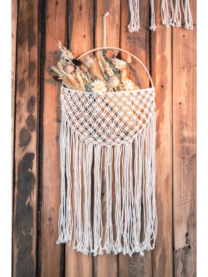 OFF-WHITE MACRAME POCKET ROUNDED WALL DECO 30CM X 1CM X 64-74CM