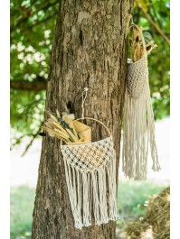 DECO MURALE MACRAME ARRONDIE POCHETTE BLANC CASSE 19CM X 1CM X 42-52CM
