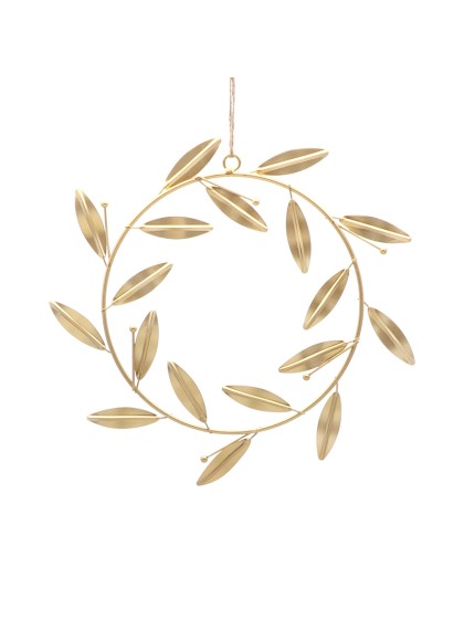 COURONNE DE FEUILLES DOREES A SUSPENDRE DIA 20CM (29CM X 1CM X 36CM)