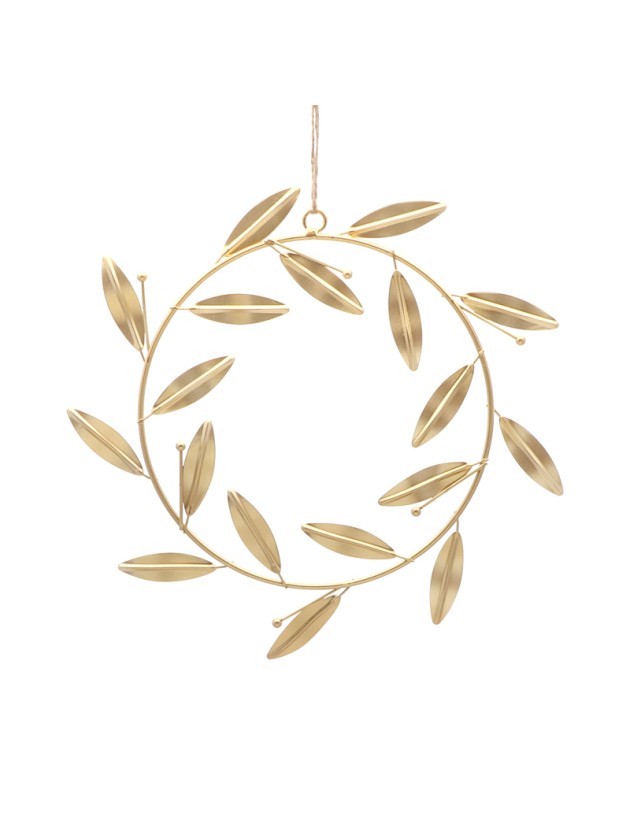 COURONNE DE FEUILLES DOREES A SUSPENDRE DIA 20CM (29CM X 1CM X 36CM)