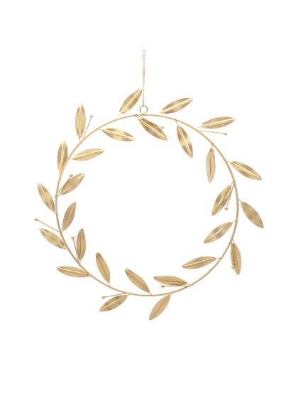 COURONNE DE FEUILLES DOREES A SUSPENDRE DIA 30CM (39CM X 1CM X 48CM)