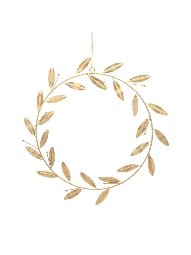 COURONNE DE FEUILLES DOREES A SUSPENDRE DIA 30CM (39CM X 1CM X 48CM)