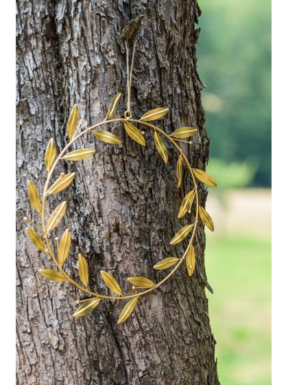 COURONNE DE FEUILLES DOREES A SUSPENDRE DIA 30CM (39CM X 1CM X 48CM)