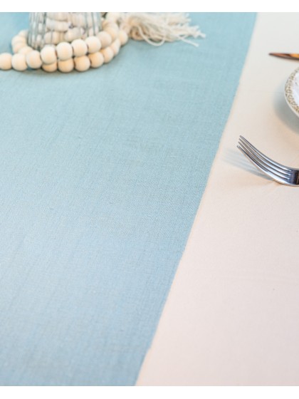BLUE HAZE WASHED COTTON TABLE RUNNER 30CM X 5M
