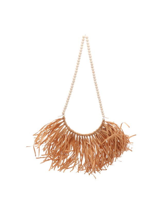 SUSPENSION PERLES RAFFIA MARRON 40CM X 1CM X 47CM