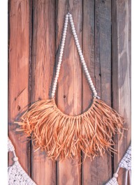SUSPENSION PERLES RAFFIA MARRON 40CM X 1CM X 47CM