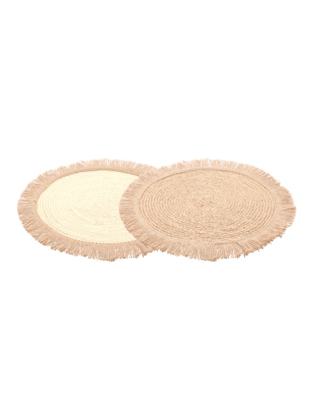 ROUND JUTE PLACEMAT FRINGE - 2 ASS DIA 38CM