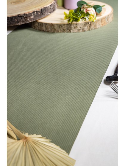 CHEMIN DE TABLE VELOURS VERT SAUGE 28CM X 3M