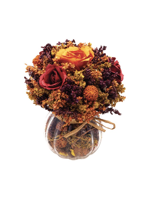 VASE HERBST TRANSPARENT MIT ROSA DIA 12CM X 16CM