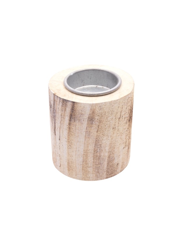 BLEACHED WOODEN TRUNK CANDLEHOLDER DIA 7.5CM X 8CM