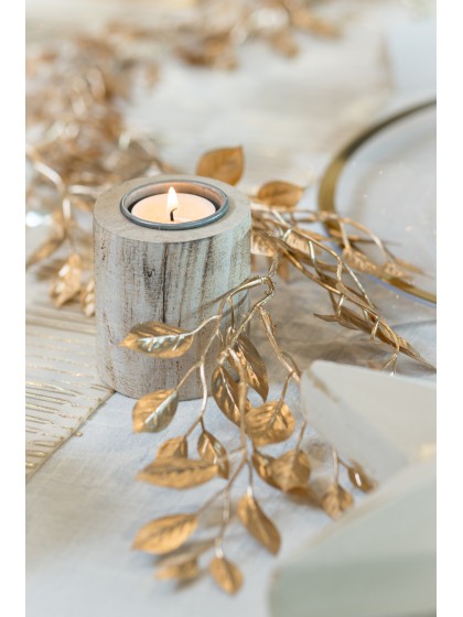 BLEACHED WOODEN TRUNK CANDLEHOLDER DIA 7.5CM X 8CM