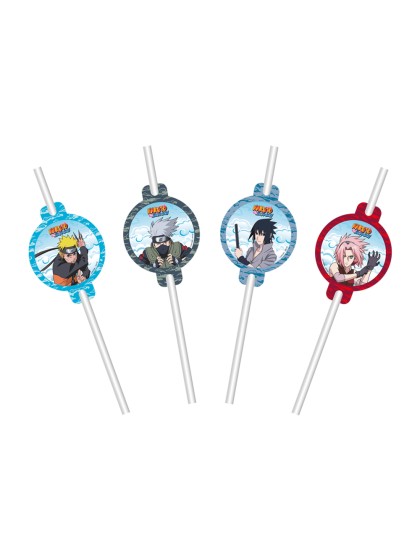 PACK 8 PAPER STRAWS + DECO NARUTO SHIPPUDEN © 19.6CM / DIA 4.8CM X 6.3CM HT