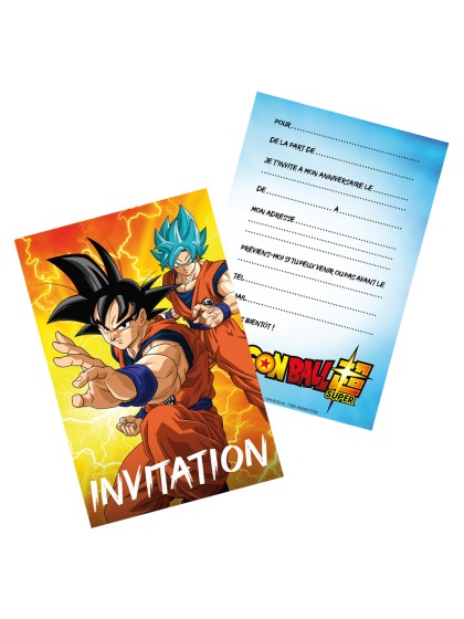 8 INVITATION CARDS + ENVELOPES DRAGON BALL SUPER © 15CM X 10CM
