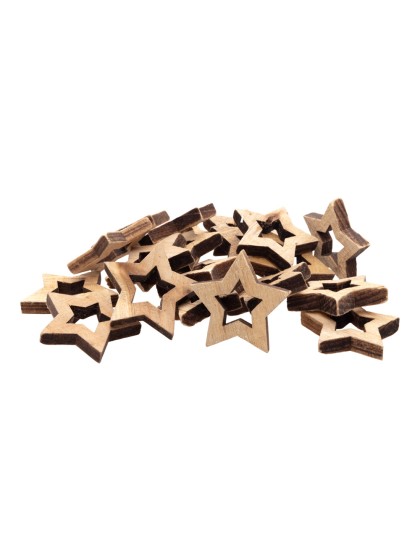 BAG 20 VINTAGE WOODEN STARS 5CM