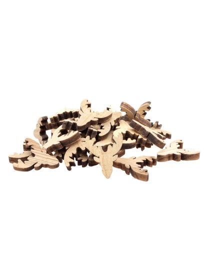 BAG 30 VINTAGE NATURAL WOODEN DEER HEAD 3.5CM X 4CM