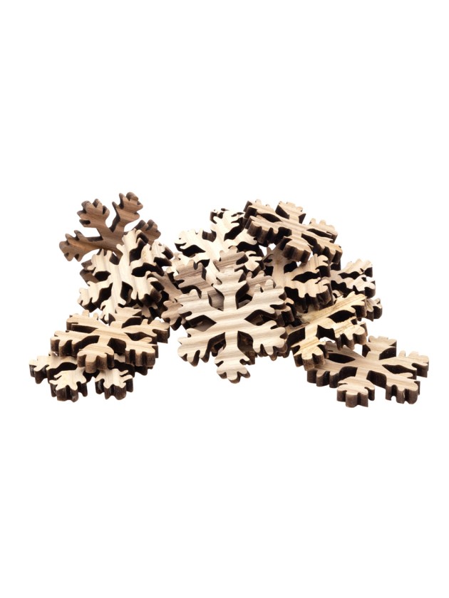 BAG 20 VINTAGE NATURAL WOODEN SNOWFLAKES 5CM