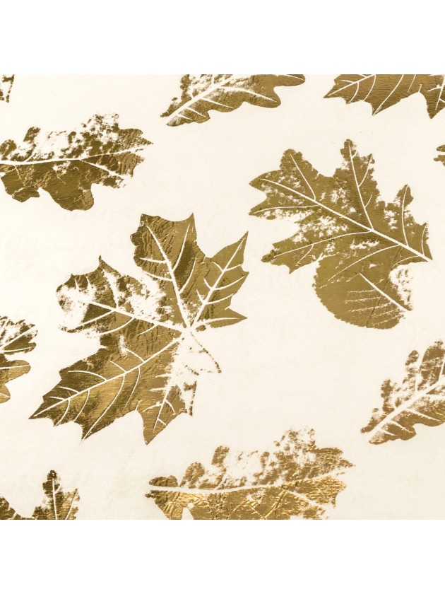 CHEMIN DE TABLE VELOURS CREME FEUILLES OR 28CM X 3M
