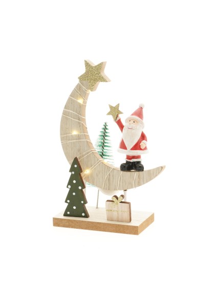 CENTRE DE TABLE BOIS LUNE HAPPY SANTA AV LEDS  11CM X 5CM X 16.5CM