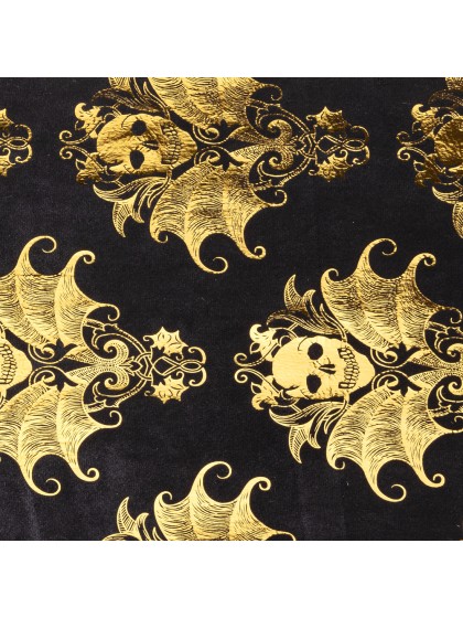 TISCHLÄUFER SAMT SCHWARZ SKULL BAROQUE IMPRESSION GOLD 28CM X 3M