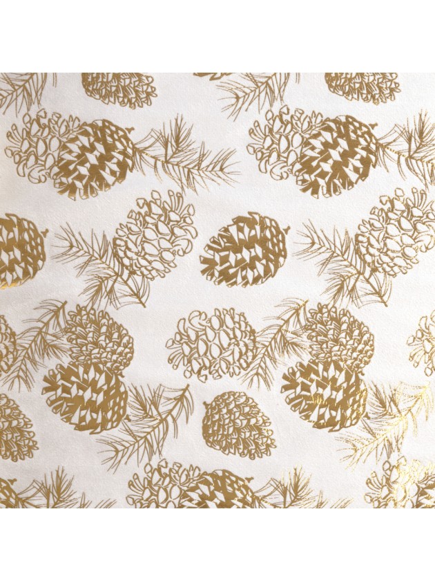 CHEMIN DE TABLE VELOURS CAMEL POMMES DE PIN IMPRESSION OR 28CM X 3M