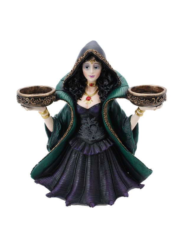 HEXE POLYRESIN PORTE 2 KERZEN 22CM X 11CM X 24.5CM