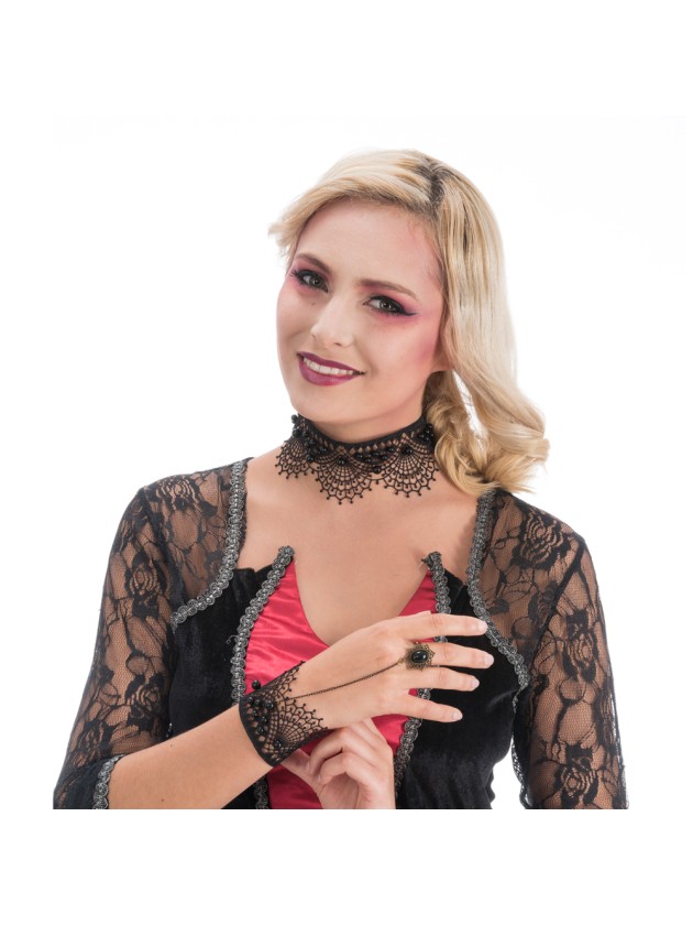 SET COLLIER RAS DE COU + BRACELET AVEC BAGUE DENTELLE 