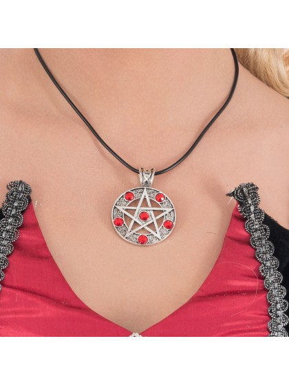 COLLIER LUCIFER ROUGE PENDENTIF 5CM X 3.5CM/ COLLIER 45CM