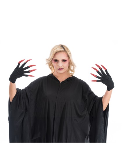 GANTS HALLOWEEN ONGLES ROUGES PAILLETTES TU