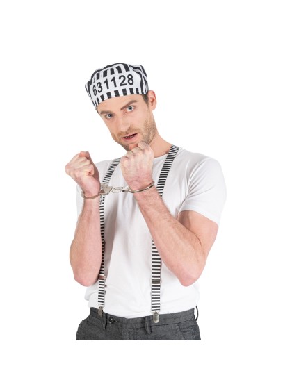 KIT PRISONER 3 PIECES: HAT SUSPENDERS HANDCUFFS ONE SIZE