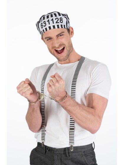KIT PRISONER 3 PIECES: HAT SUSPENDERS HANDCUFFS ONE SIZE