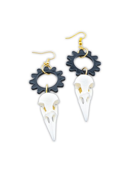 BOUCLES D’OREILLES TETE DE CORBEAU SQUELETTE 