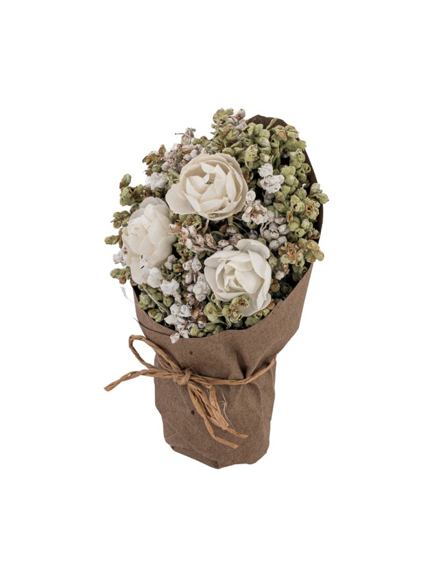 BOUQUET ROSES BLANC PAPIER KRAFT 7.5CM X 5.5CM X 13CM