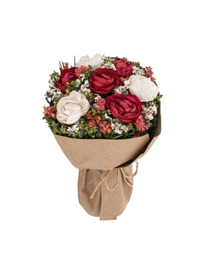 BOUQUET ROSES BLANC/ROUGE PAPIER KRAFT DIA 9CM X 14CM