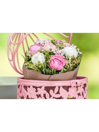 BOUQUET ROSES BLANC/ROSE PAPIER KRAFT DIA 9CM X 14CM