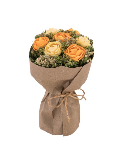 BOUQUET ROSES JAUNE/ORANGE PAPIER KRAFT DIA 9CM X 14CM