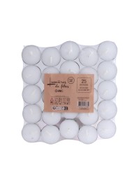 PACK 25 WHITE T-LIGHT CANDLES 9H DIA 3.8CM X 2.5CM