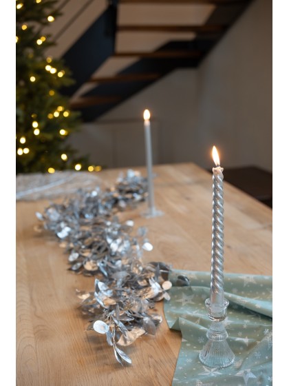 SET 4 BOUGIES FLAMBEAU TORSADE ARGENT 6H DIA 2.2CM X 25CM