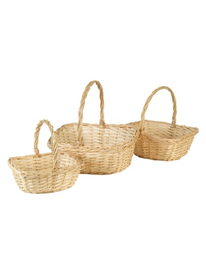 SET 3 NATURAL WILLOW BASKETS 36CM X 31CM X 36CM/31CM X 26CM X 32CM/26CM X 20CM X 27CM
