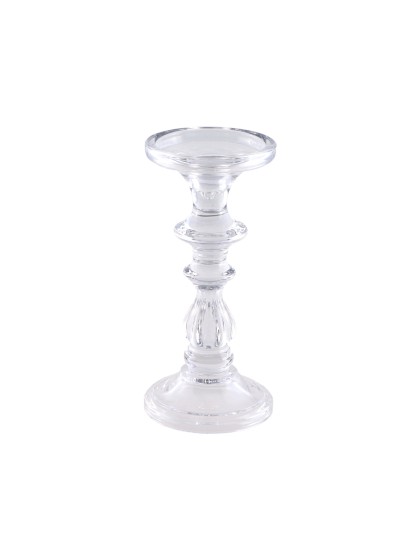 BOUGEOIR VERRE TRANSPARENT 2 EN 1 CHANDELIER ET PILIER DIA 10CM X 21CM